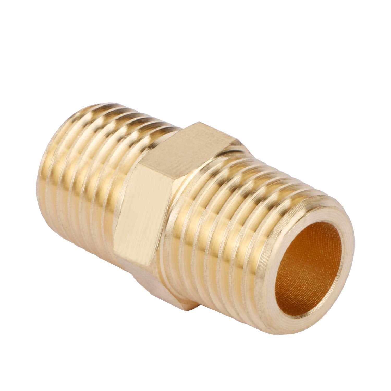 U.S. Solid 1pc Brass Pipe Fitting Hex Nipple Hose Connector 150psi Heavy Duty Adapter 1/4