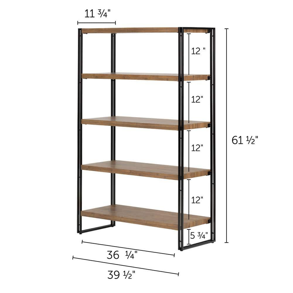 South Shore 61.5 in. Rustic Bamboo Metal 5-shelf Accent Bookcase with Open Back 11521