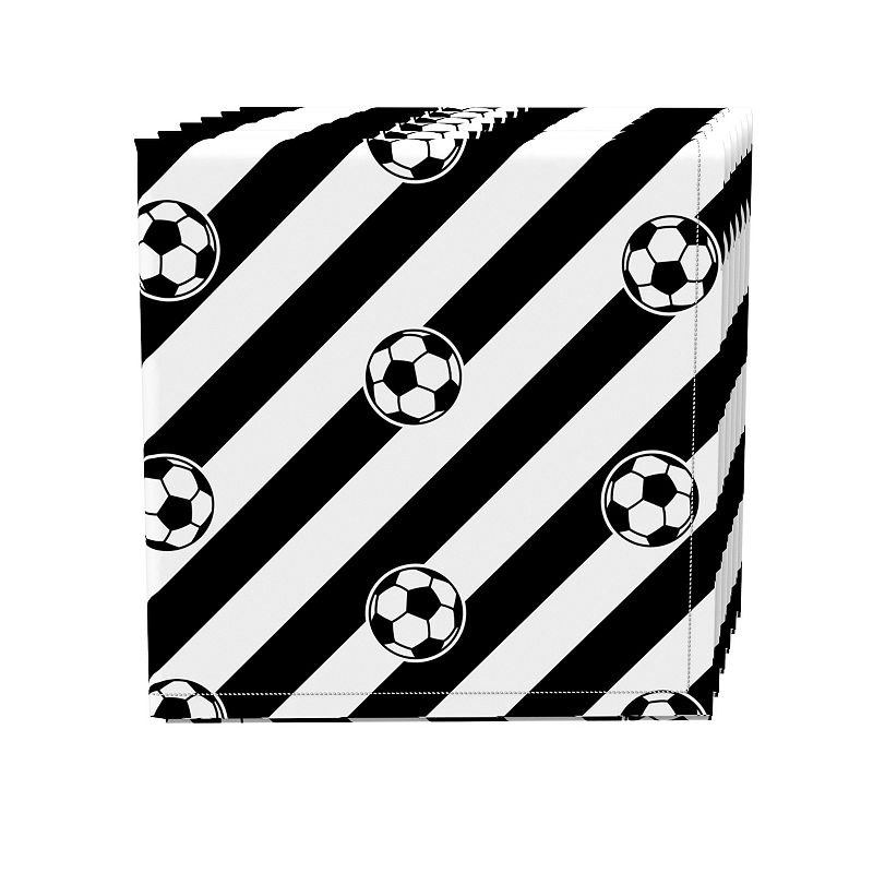 Napkin Set， 100% Polyester， Set of 4， 18x18， Soccer Ball Stripe