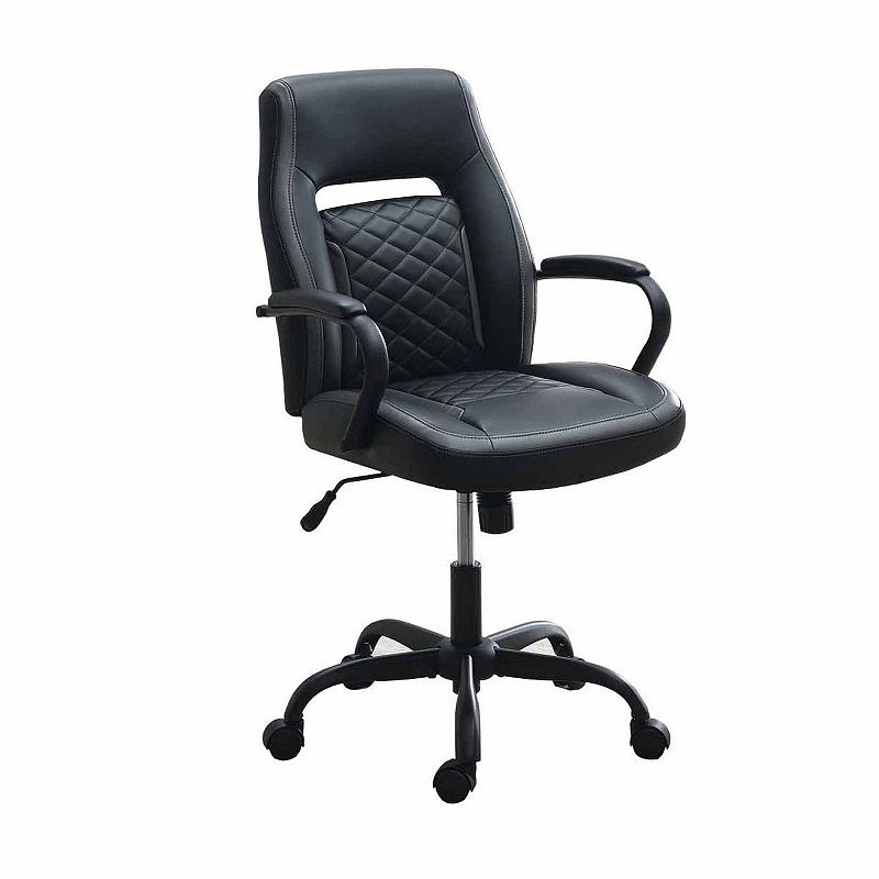 Ida 26 Inch Ergonomic Office Chair， Faux Leather Swivel Seat， Black， Gray