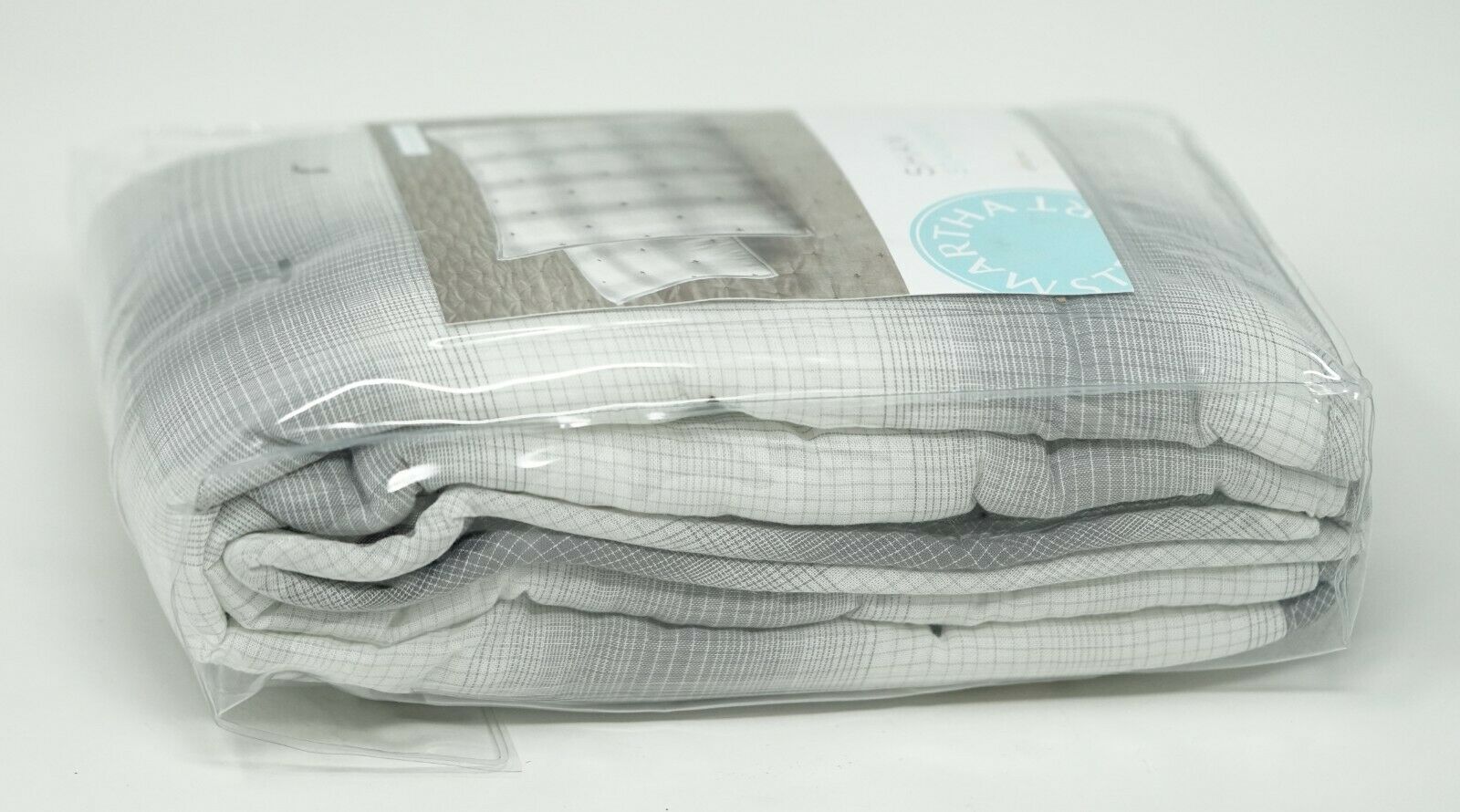 Martha Stewart Cotton Reversible Plaid Mist Quilted Pillow Sham -STANDARD - Gray