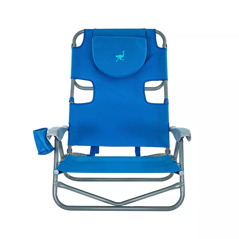 Ostrich On-Your-Back Outdoor Lounge 5 Position Reclining Beach Lake Chair， Blue