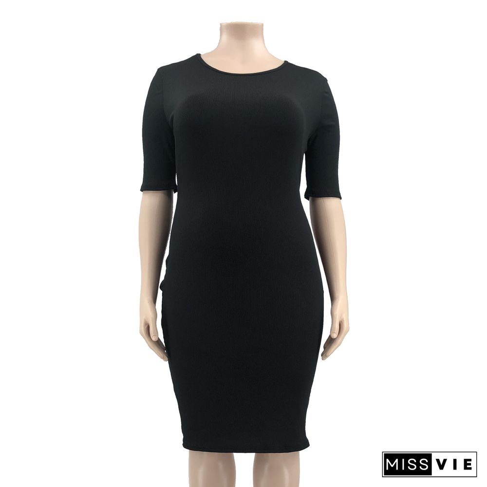 Plus Size Knitted Short Sleeve O Neck Pencil Dresses