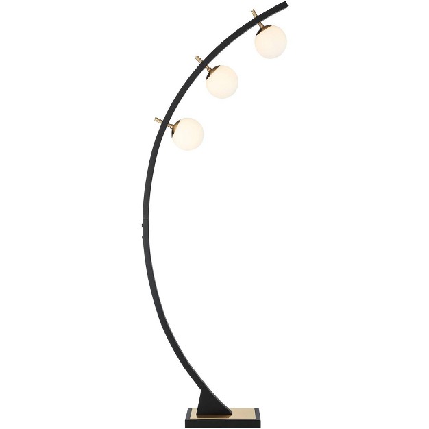 Tall Warm Gold Matte Black 3 Light Frosted White Glass Orb Shade For Living Room Reading