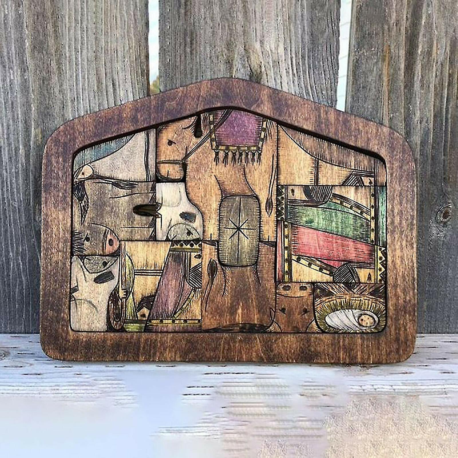 Nativity Puzzle With Wood Burned Design Wooden Jesus Puzzle Game Nativity Set