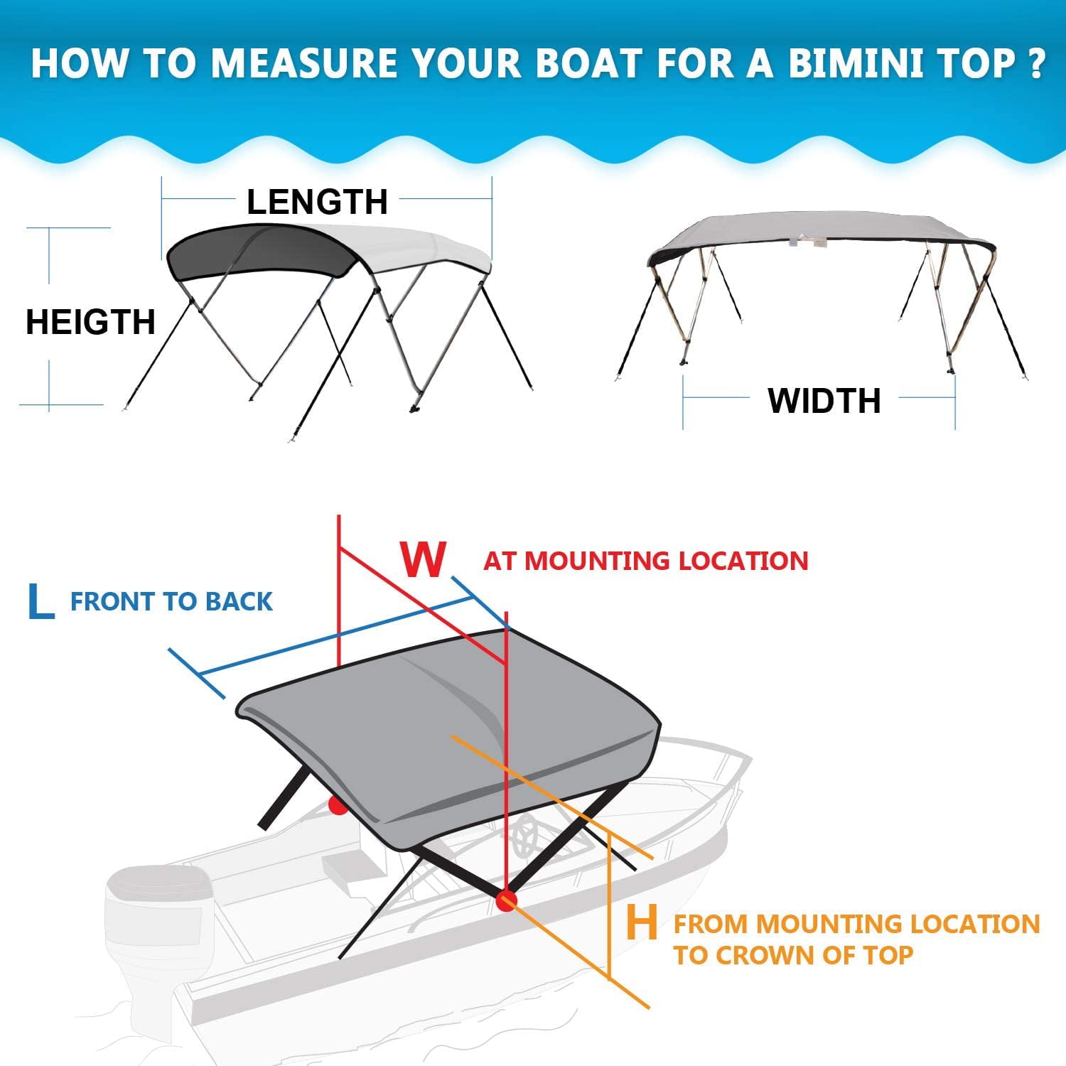 Leader Accessories 3 Bow Bimini Top Boat Cover Includes Mounting Hardwares with Aluminum Frame，Multi Colors