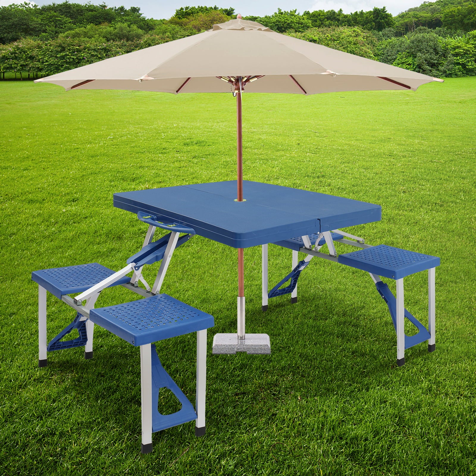 Folding Picnic Table， Outdoor Table and Chair Set with 4 Seaters and 220lbs Weight Capacity for Travel Patio Lawn Garden