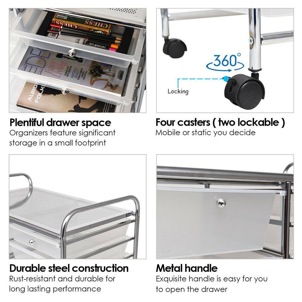 Costway 15 Drawer 4-Wheeled Rolling Storage Cart Tools Scrapbook Paper Office School Organizer in Clear HW53825CL