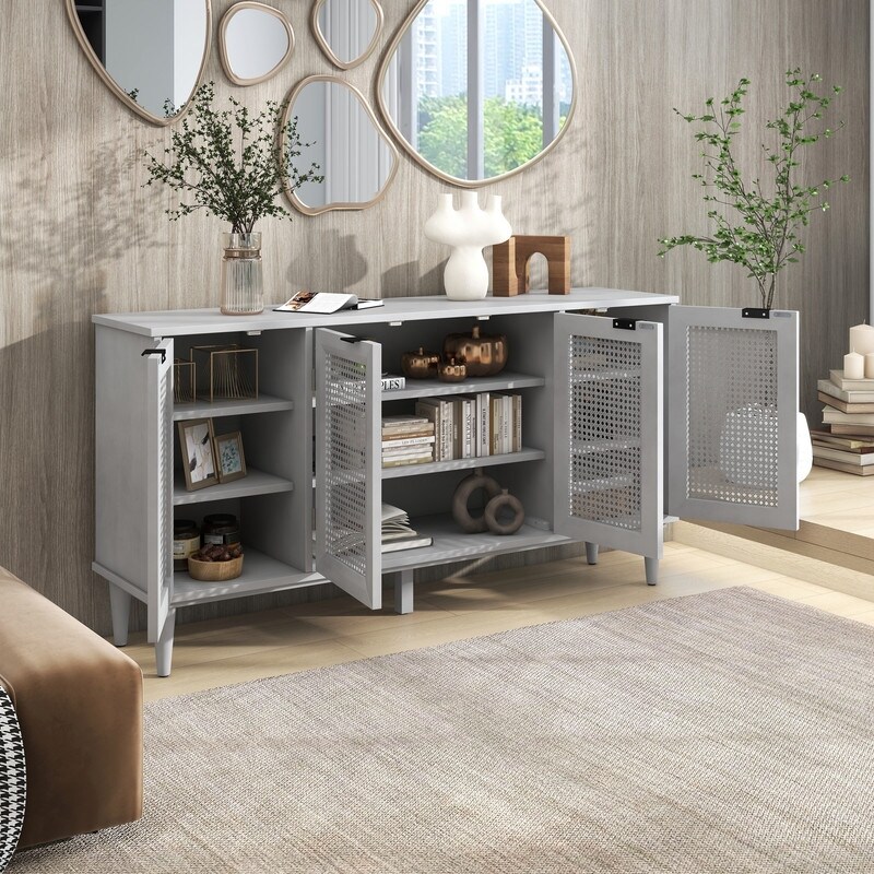 Classic Large Storage Space Sideboard with Artificial Rattan Door