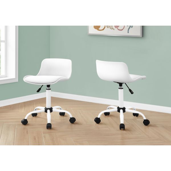 Office Chair， Adjustable Height， Swivel， Ergonomic， Computer Desk， Work， Juvenile， White Leather Look， White Metal， Contemporary， Modern