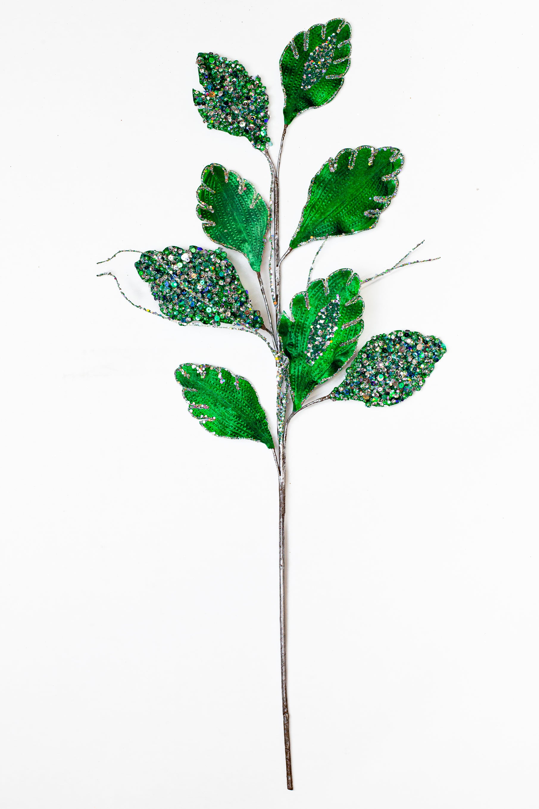 25 Sequin Leaf Branch Set Of 6