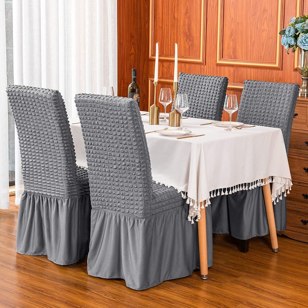 Subrtex Set of 2 Stretch Dining Chair Cover Ruffle Skirt Slipcovers