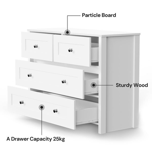 4 Drawer Dresser， White Dresser for Bedroom， Wide Nursery Dresser Storage Organizer Cabinet， Chest of Drawers - as picture - - 37668436