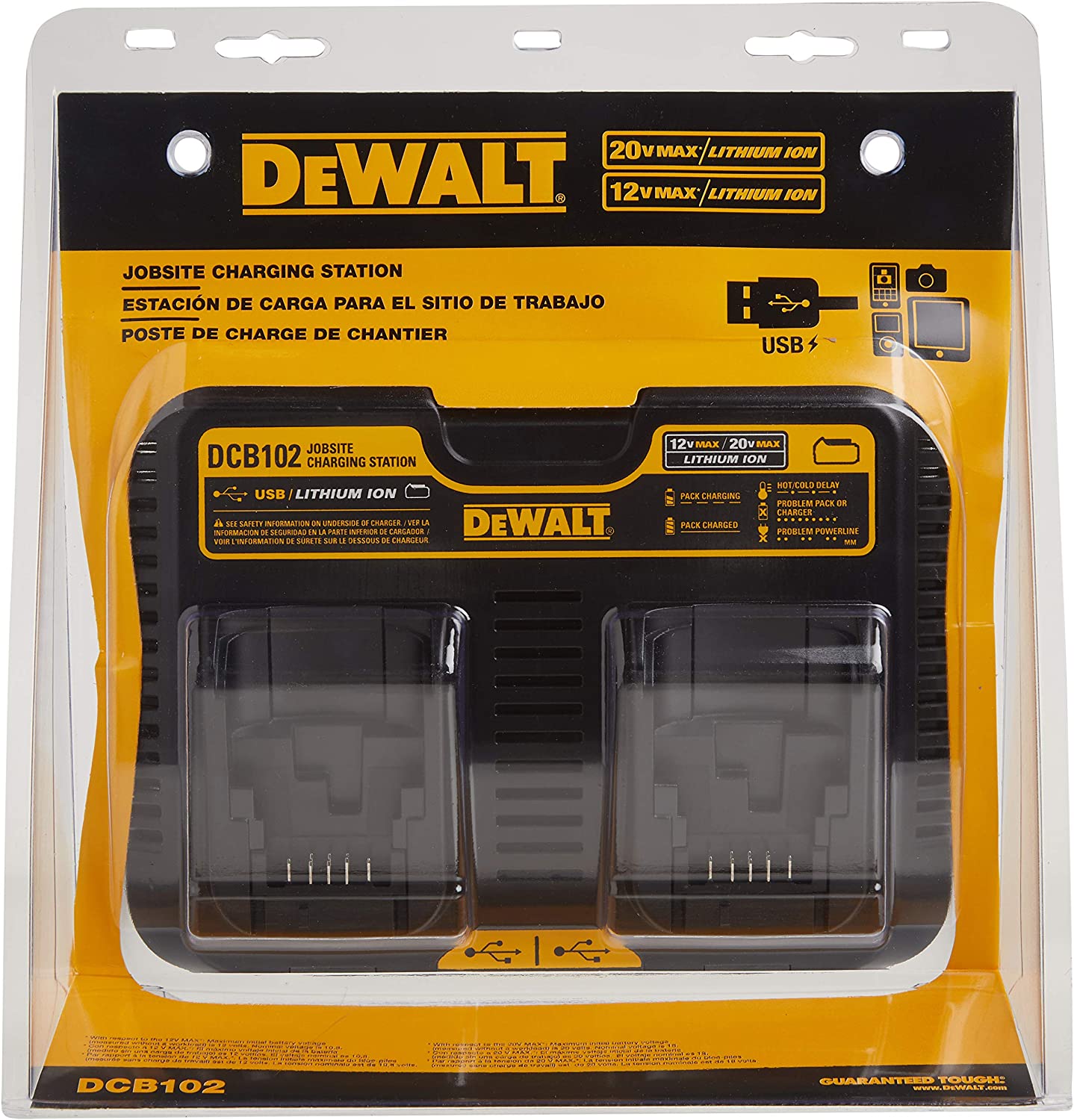 DEWALT 12/20V MAX Charging Station/Dual Charger for Jobsite (DCB102) ， Black