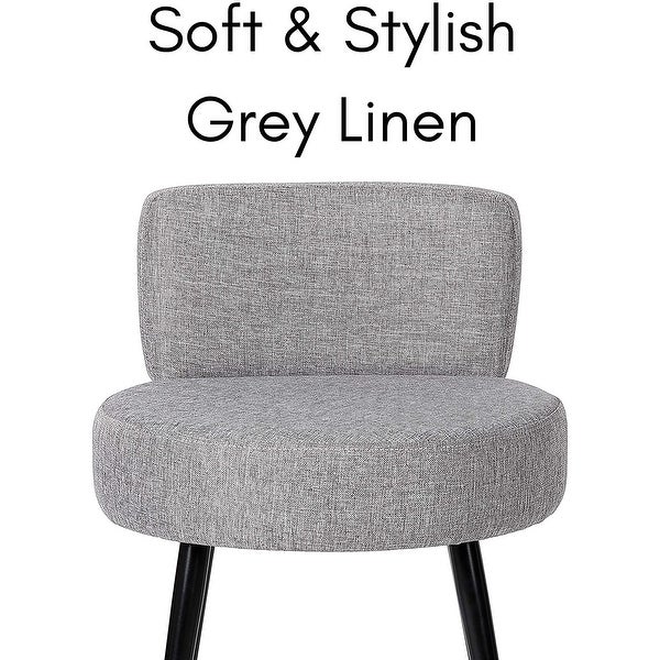 BirdRock Home Grey Linen Chair with Back - Small - Soft Compact Round Padded Seat - Living Room， Bedroom， Kids Room Chair