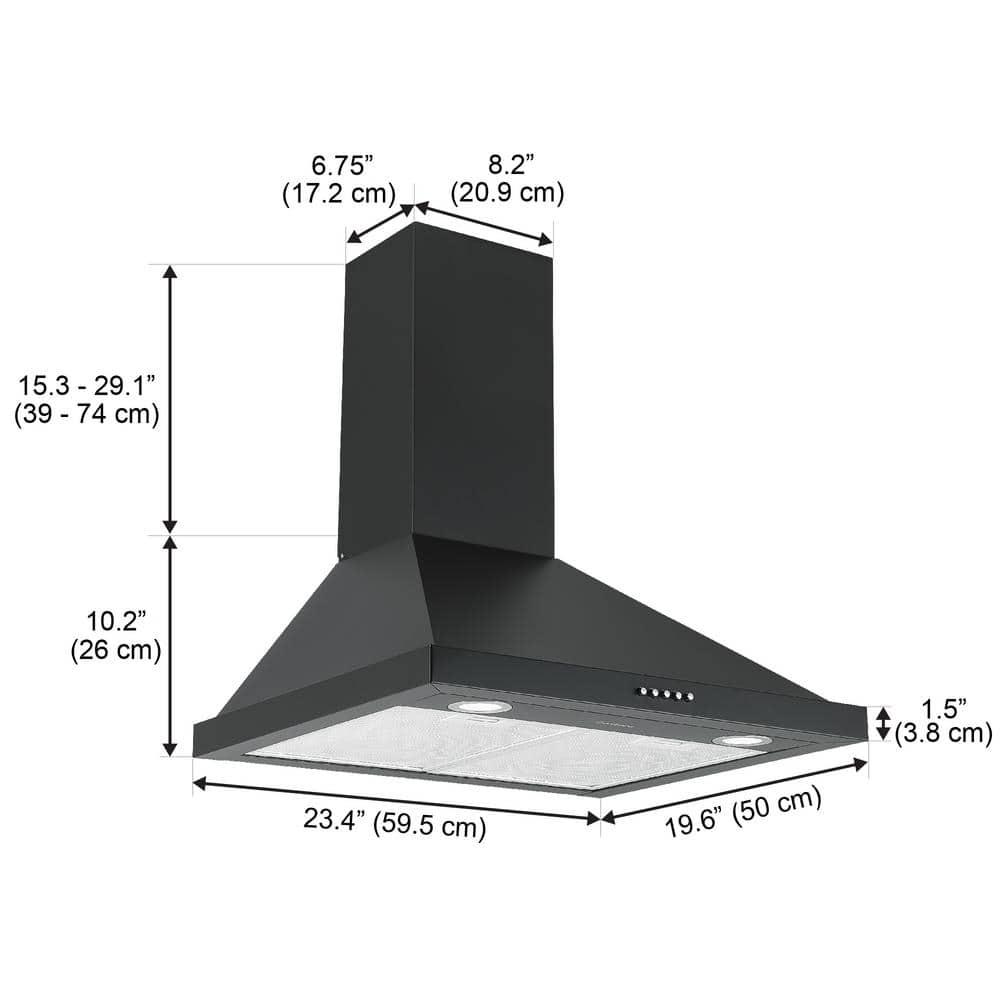 Ancona 24 in 280 CFM Convertible Wall Mount Pyramid Range Hood in Matte Black