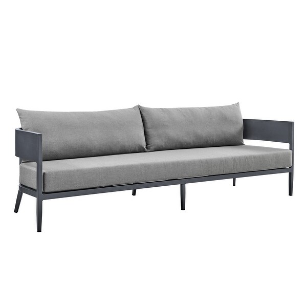 Argiope Dark Gray Aluminum Outdoor Patio 4 Piece Deep Seating Sofa Set with Gray Cushions