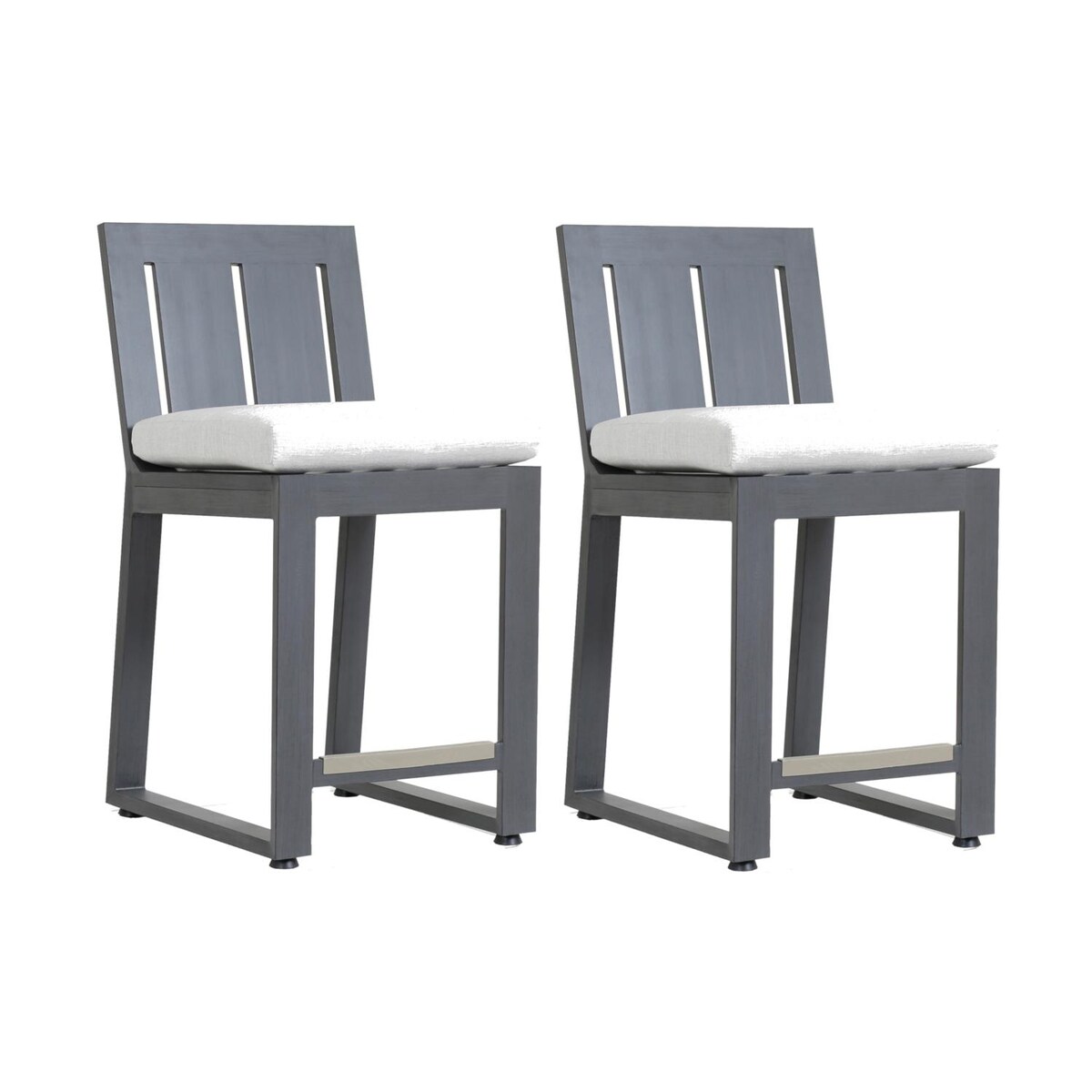 Redondo 2 Piece Aluminum Patio Bar Stool Set W/ Sunbrella Cast Silver Cushions By Sunset West