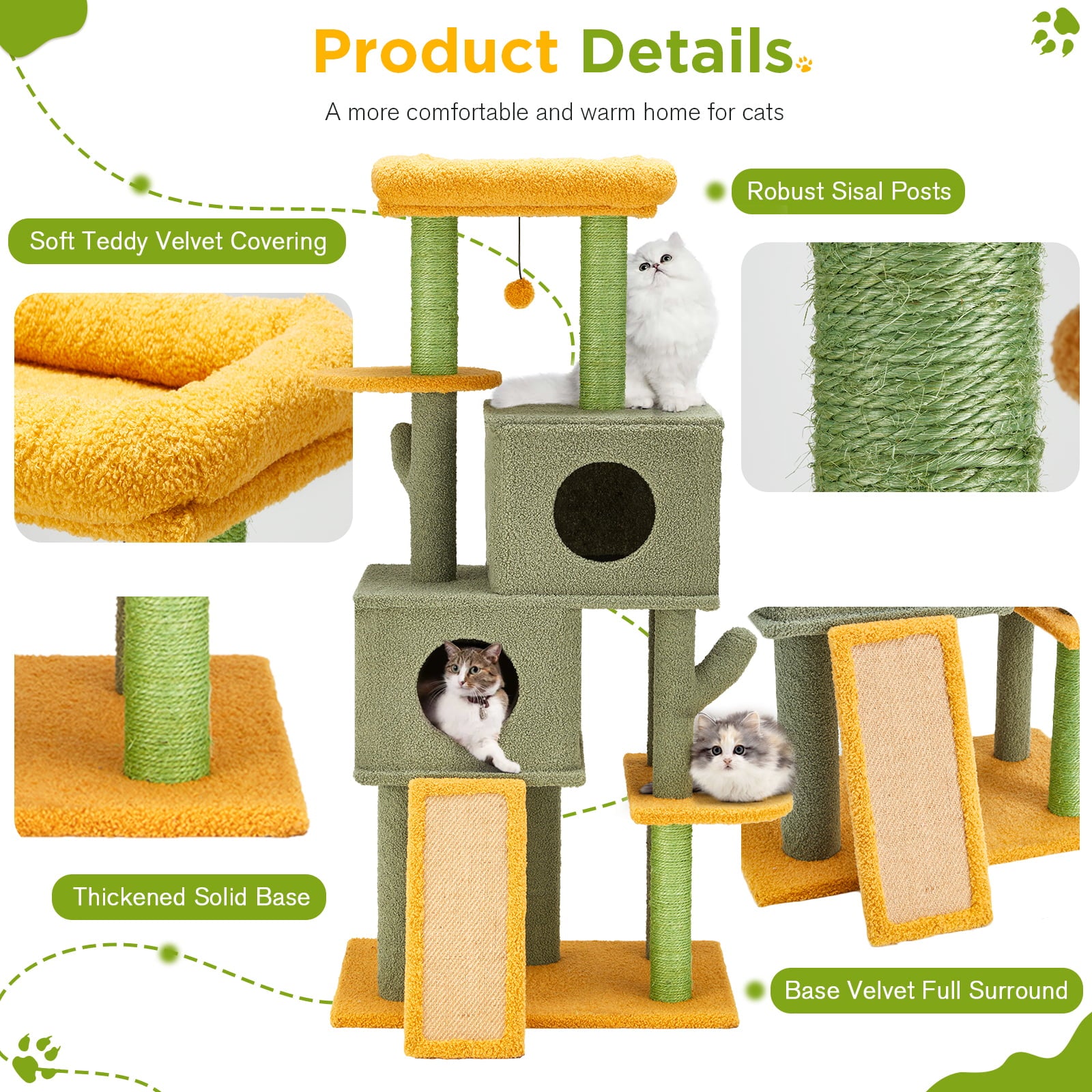 Mellcom Multi-Level Cat Tree， Cat Tower for Indoor Cats with Sisal Scratching Post and Spacious Cat Condo（50inch）