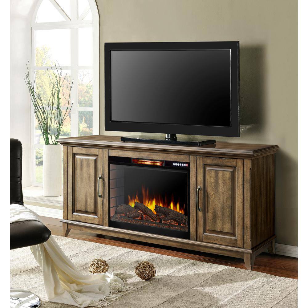 Muskoka Marcus 60 in. W Freestanding Electric Fireplace TV Stand with Bluetooth in Antique Pine 259-170-186