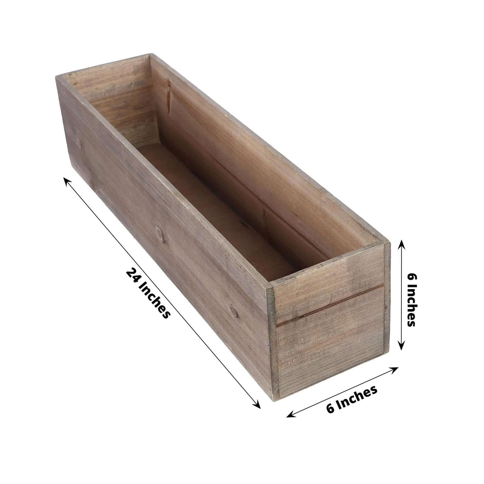 Natural Rectangular Wood Planter Box Set With Removable Plastic Liners 24