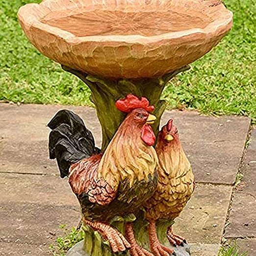 Egebert Rooster Chicken Birdbath Bird Feeder, Resin Ornament Bird Bath for Garden Yard Lawn Outdoor Decor Fairies Garden Accessories (Chicken)