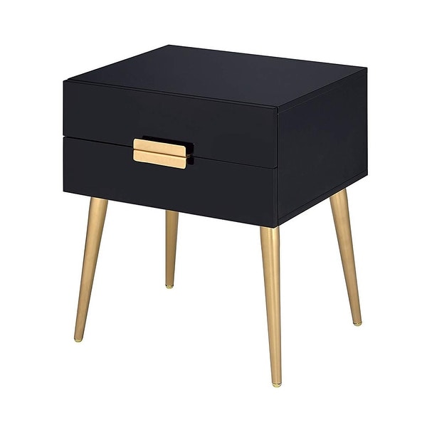 Denvor Square End Table with Drawers， Black and Gold