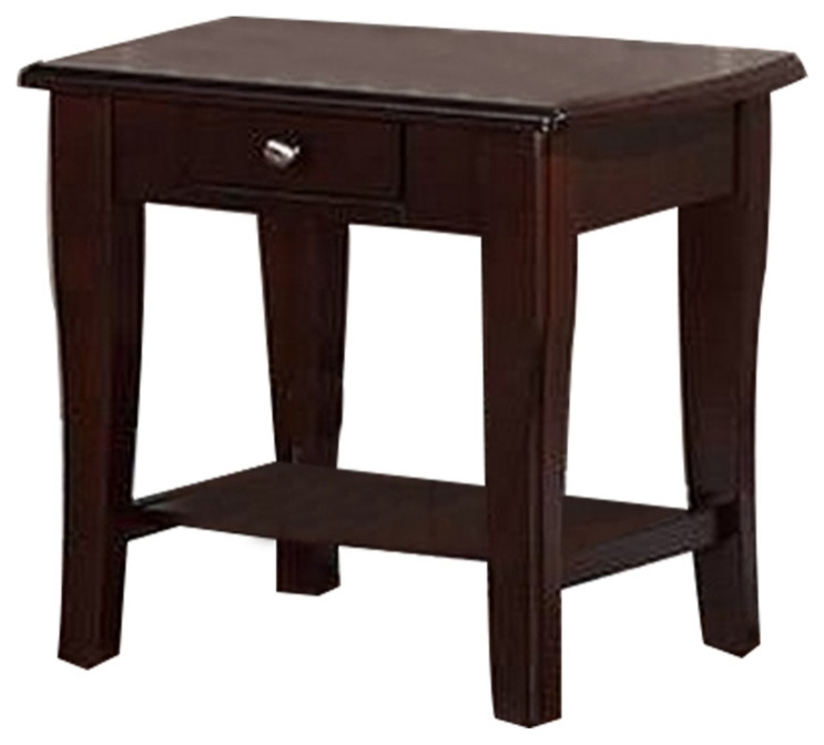 Jett 24 Inch Wood End Table With 1 Drawer Bottom Shelf Cherry Brown   Transitional   Side Tables And End Tables   by Dot  ampBo  Houzz