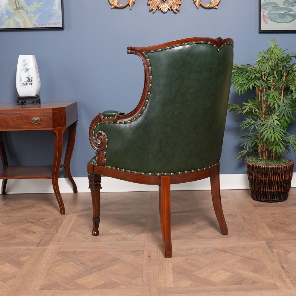 NDRAC059GRN Green Leather Arm Chair   Traditional   Dining Chairs   by Niagara Furniture  Houzz