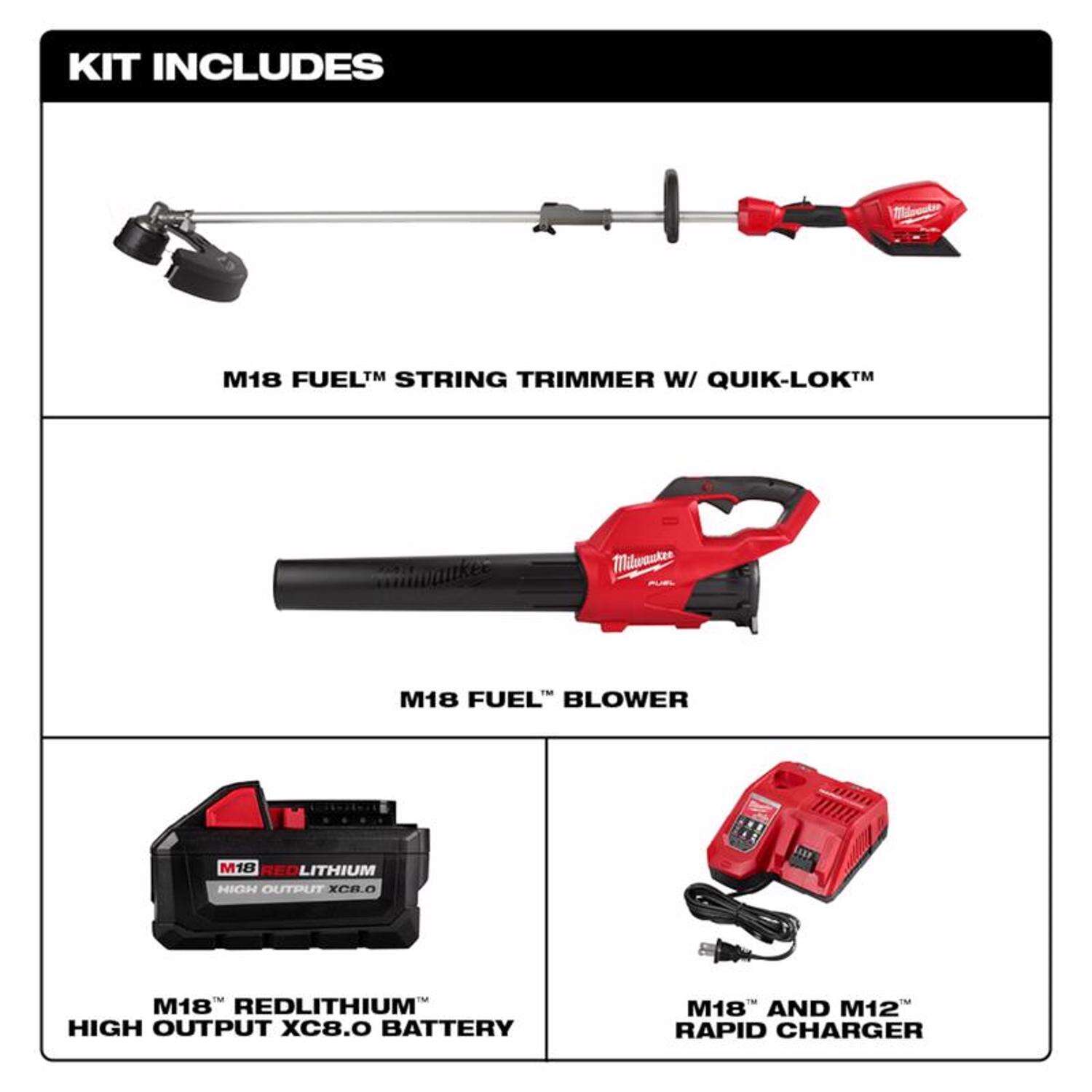 MW M18 FUEL Quik-Lok 3000-21 16 in. 18 V Battery Trimmer and Blower Combo Kit (Battery and Char