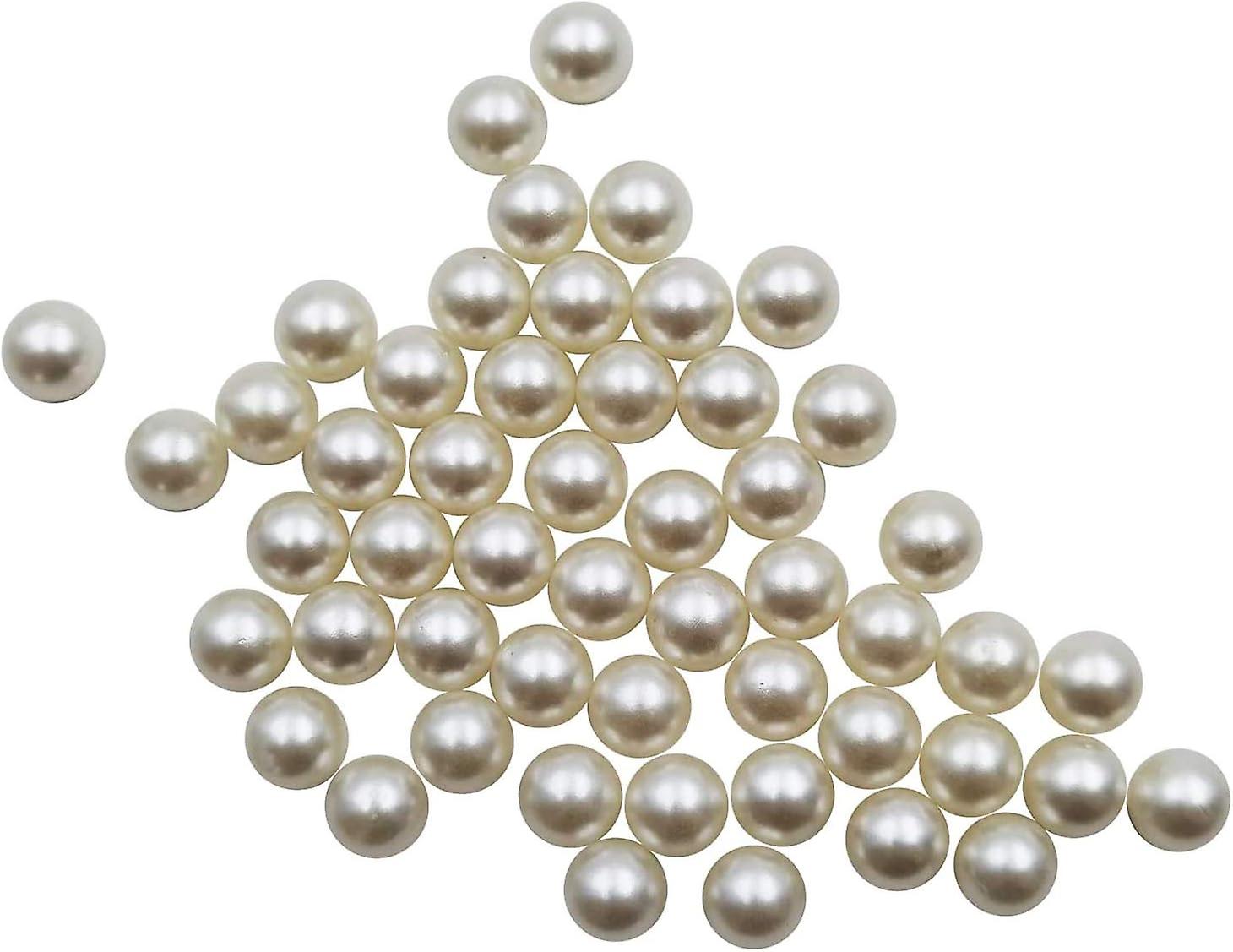 340pcs 12mm Ivory Polished Abs Undrilled Art Faux Pearls For Vase Fillers， No Hole Makeup Beads To Hold Brush Lipstick， Imitation Round Pearl Beads Fo