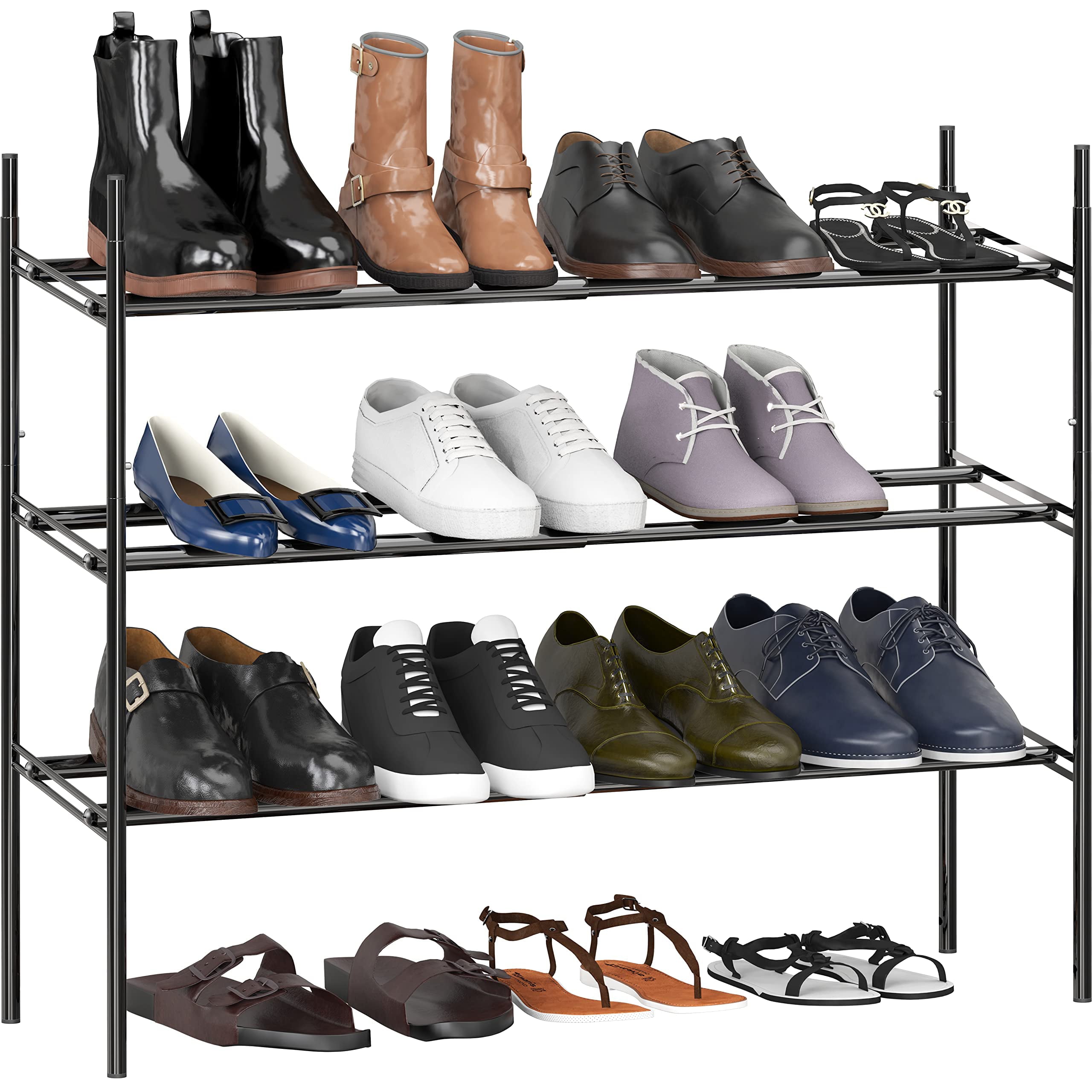 SimpleHouseware 3-Tier Extendable Shoe Rack， Black