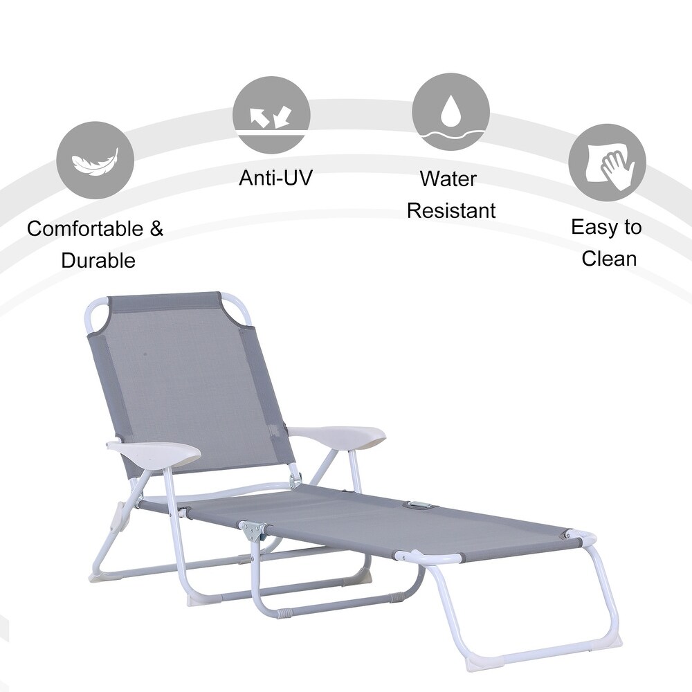 Outsunny Folding Chaise Lounge  Outdoor Sun Tanning Chair  Four Position Reclining Back  Armrests  Iron Frame   Mesh Fabric