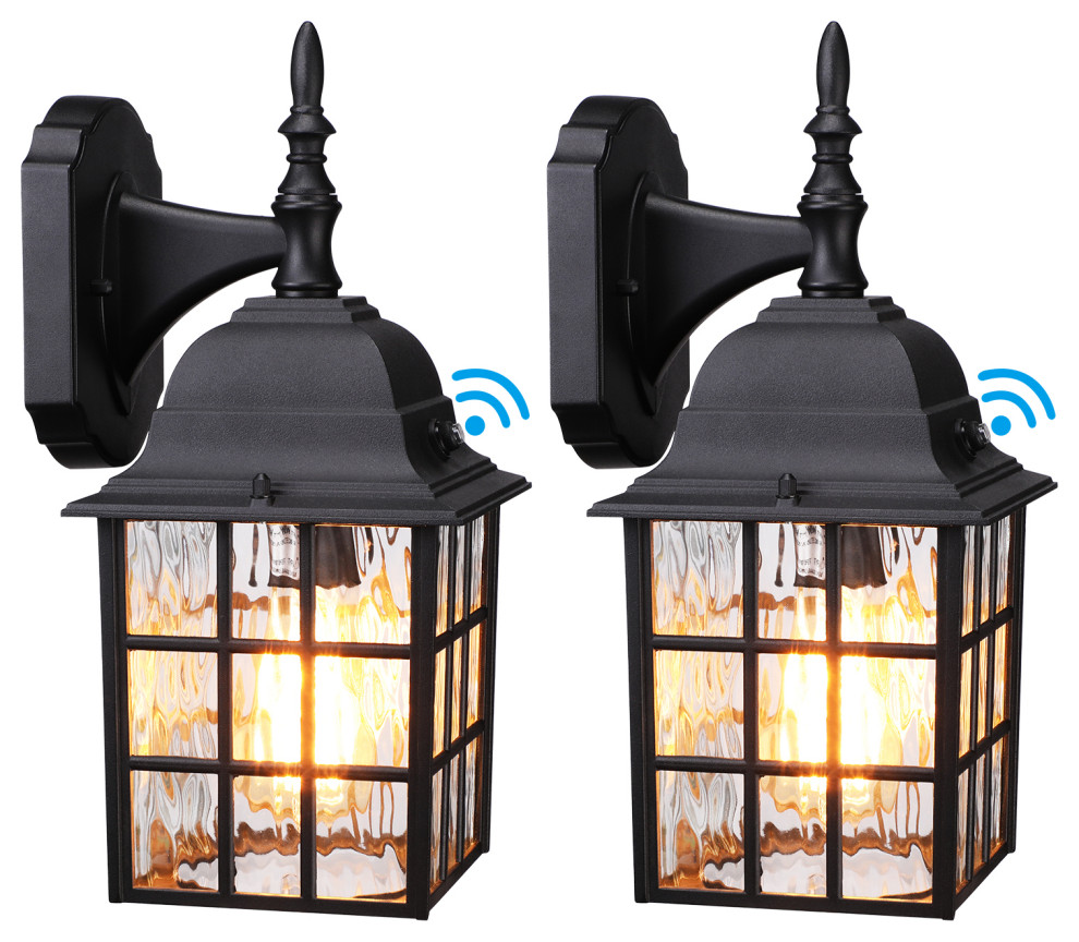 2 Pack Outdoor Dusk to Dawn Wall Lantern  Photocell Included  UL Listed  Black   Traditional   Outdoor Wall Lights And Sconces   by W86 Trading Co.  LLC  Houzz