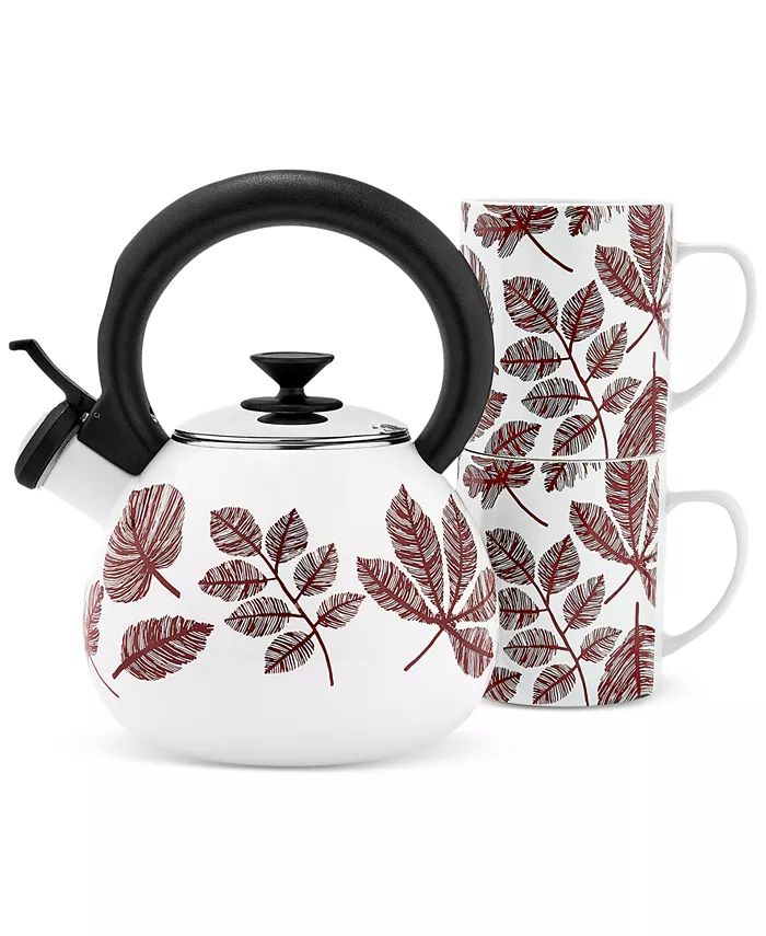 The Cellar Harvest Tea Kettle  and Stoneware Mugs Set