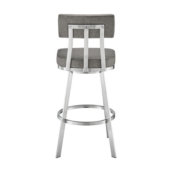 Col 26 Inch Swivel Counter Stool， Gray Faux Leather， Stainless Steel Frame