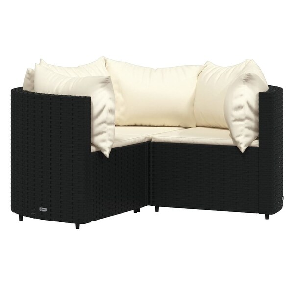 4 Piece Patio Lounge Set with Cushions Black Poly Rattan - Overstock - 37842799