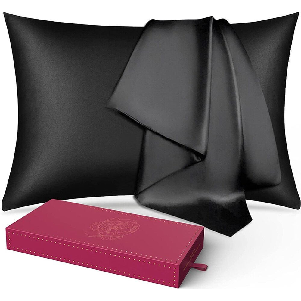 Double Sided Design Silk Pillowcase with Hidden Zipper Black