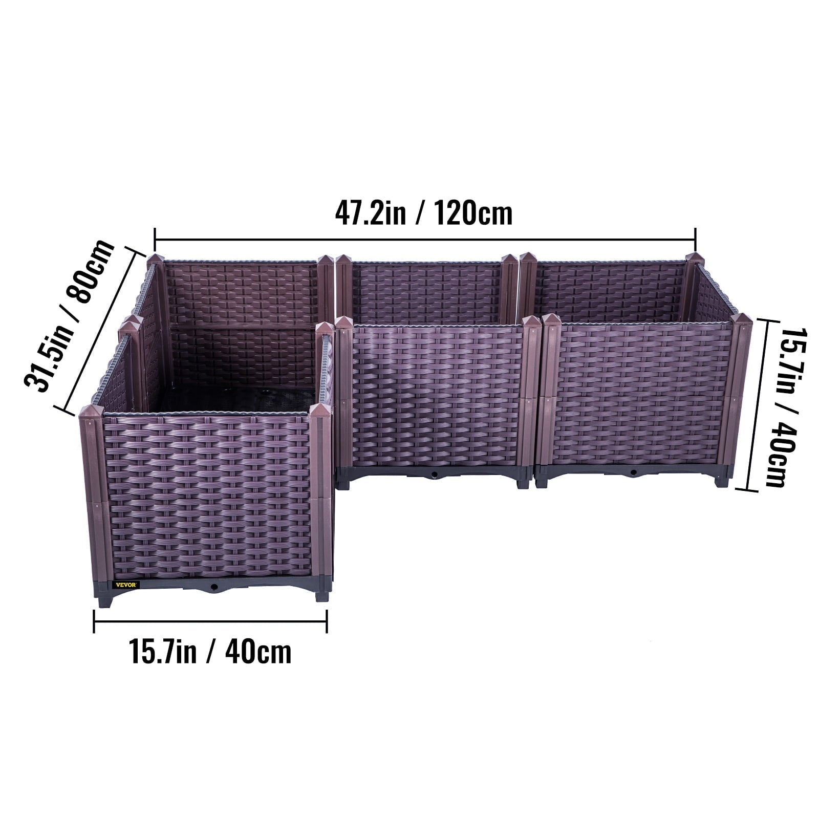 VEVOR Plastic Raised Garden Bed, Set of 5 Planter Grow Box, 14.5" H Self-Watering Elevated for Flowers, Vegetables, Fruits, Herbs, Indoor/Outdoor Use, Brown Realistic Rattan