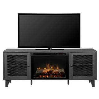 Dimplex Dean 65 in. Electric Fireplace with Glass Ember Bed in Wrought Iron with 26 in. Media Console GDS26G8-1909WI