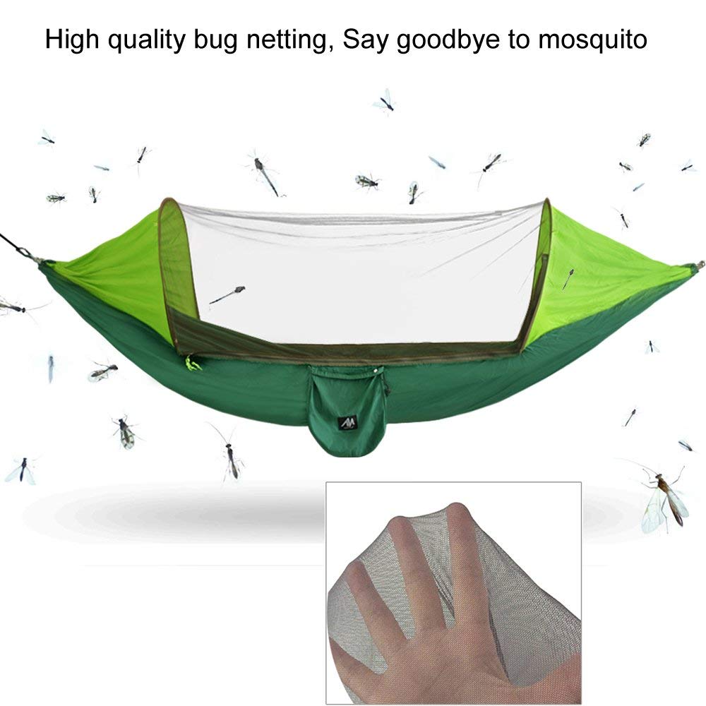 IClover Spring Portable Double Person Camping Hammock Tent Strength Sleeping Hanging Bed with Removable Mosquito Net Including Straps Carabiners, Rope & Carry Bag Green