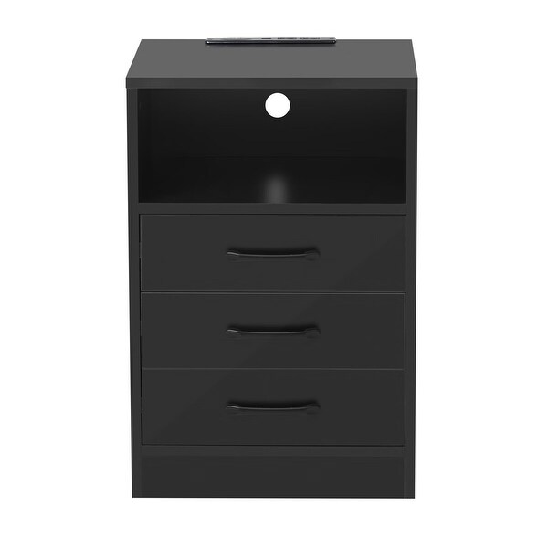 Merax 3-Drawer Nightstand with USB Charging Ports， Wireless Charging， Remote Control LED Light - - 36394235