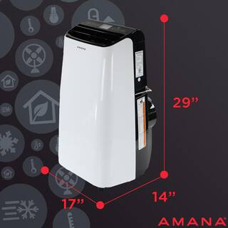 Amana 12000 BTU (7500 BTU DOE) Portable AC with Remote 450 sq. ft. Timer 3-Speed LCD Display Auto-Restart Wheels White Black AMAP121AB-2