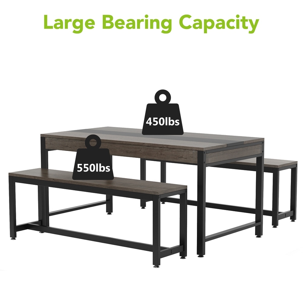 3 Piece Industrial Dining Table Set with Bench and Sided Drawer for Kitchen