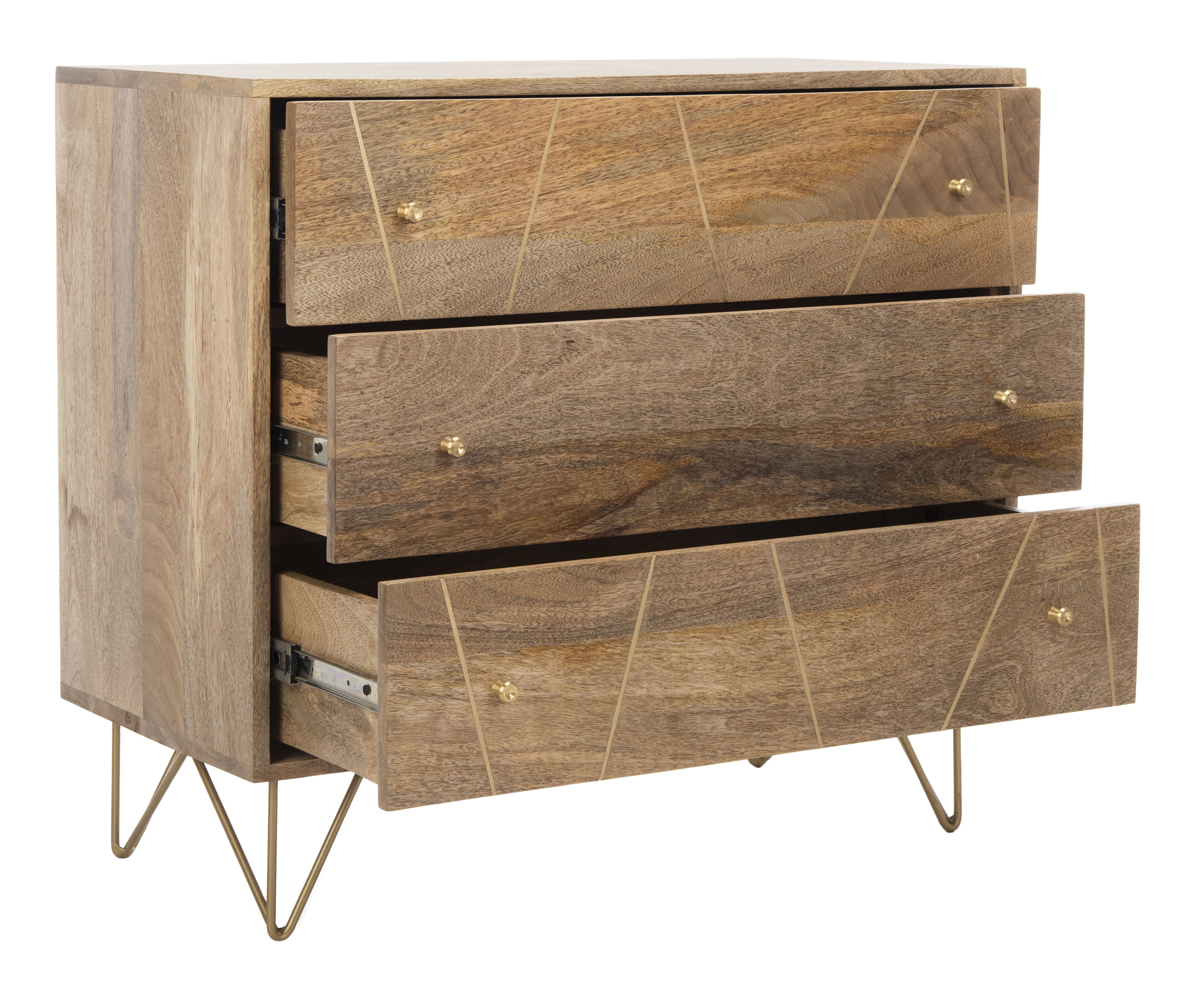 SAFAVIEH Marigold 3-Drawer Chest Natural / Brass