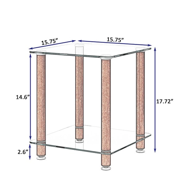 Transparent Walnut Side Table 2-Tier Space End Table with Storage Shelve