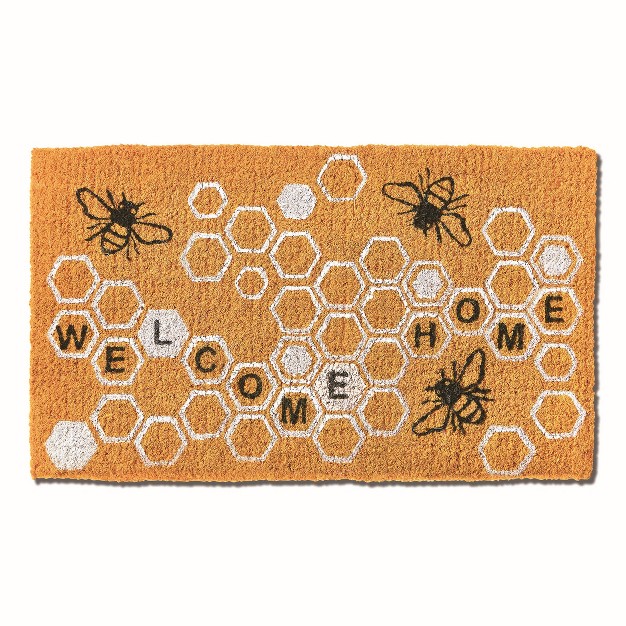 Welcome Home Honeycomb Bee Rectangle Indoor And Outdoor Coir Door Welcome Mat Yellow