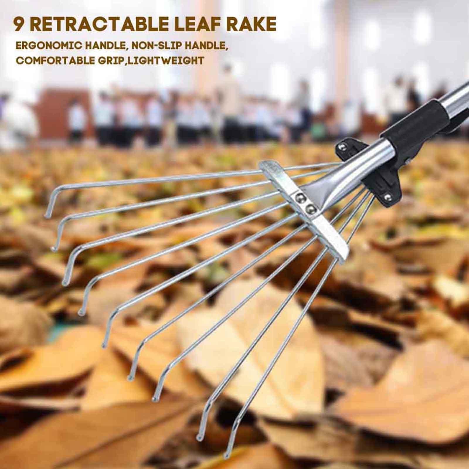 Telescopic Garden Leaf Rake, Lightweight Collect Loose Debris Versatile Collapsible Adjustable Folding Head for Gardening Plants