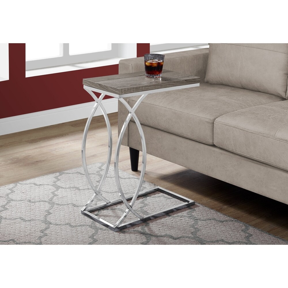 Accent Table  C shaped  End  Side  Snack  Living Room  Bedroom  Metal  Laminate  Chrome  Contemporary  Modern