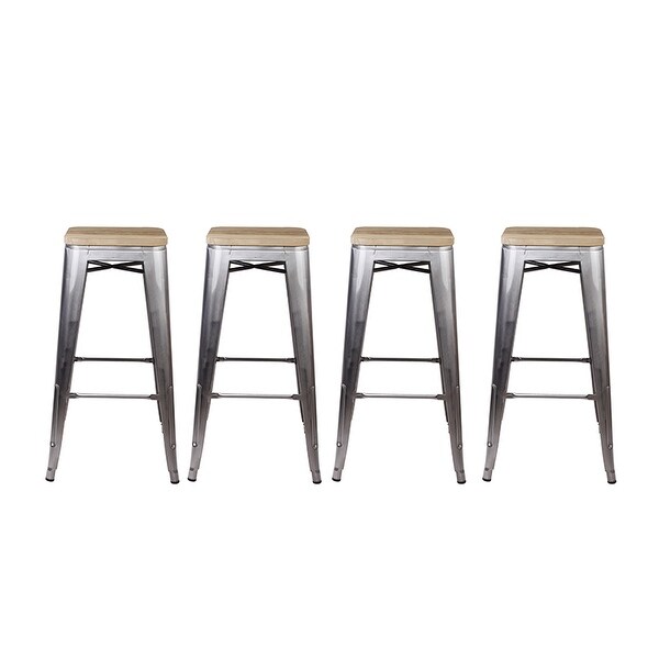 30inch Metal Stool with Light/Dark Wooden Seat-Set of 4